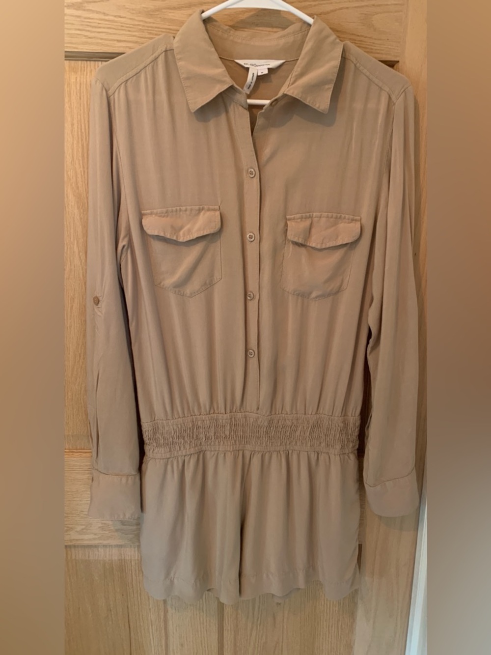 BCBGeneration Beige Long-Sleeve Utility Romper